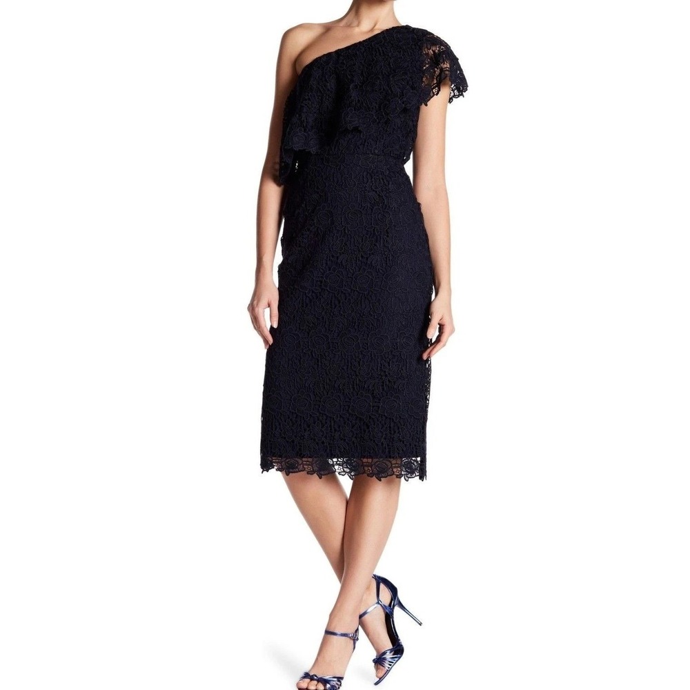NEW Nanette Lepore Navy Blue Crochet Lace One Shoulder Pencil Dress Size 8 NWT